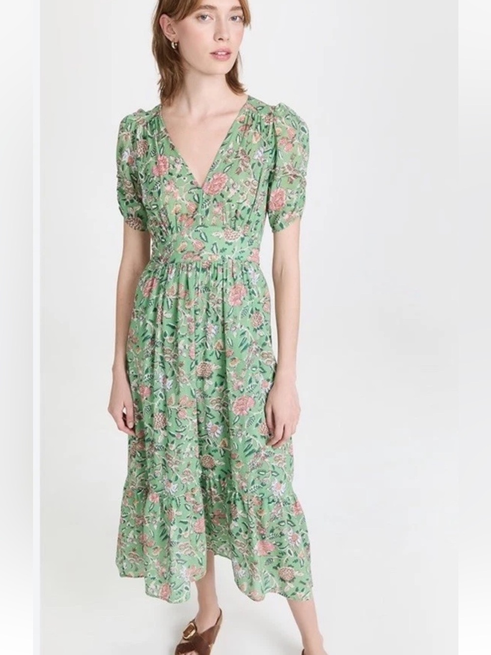 Xirena Camelia Dress Green Jade Midi Boho Peasant Floral Size Small